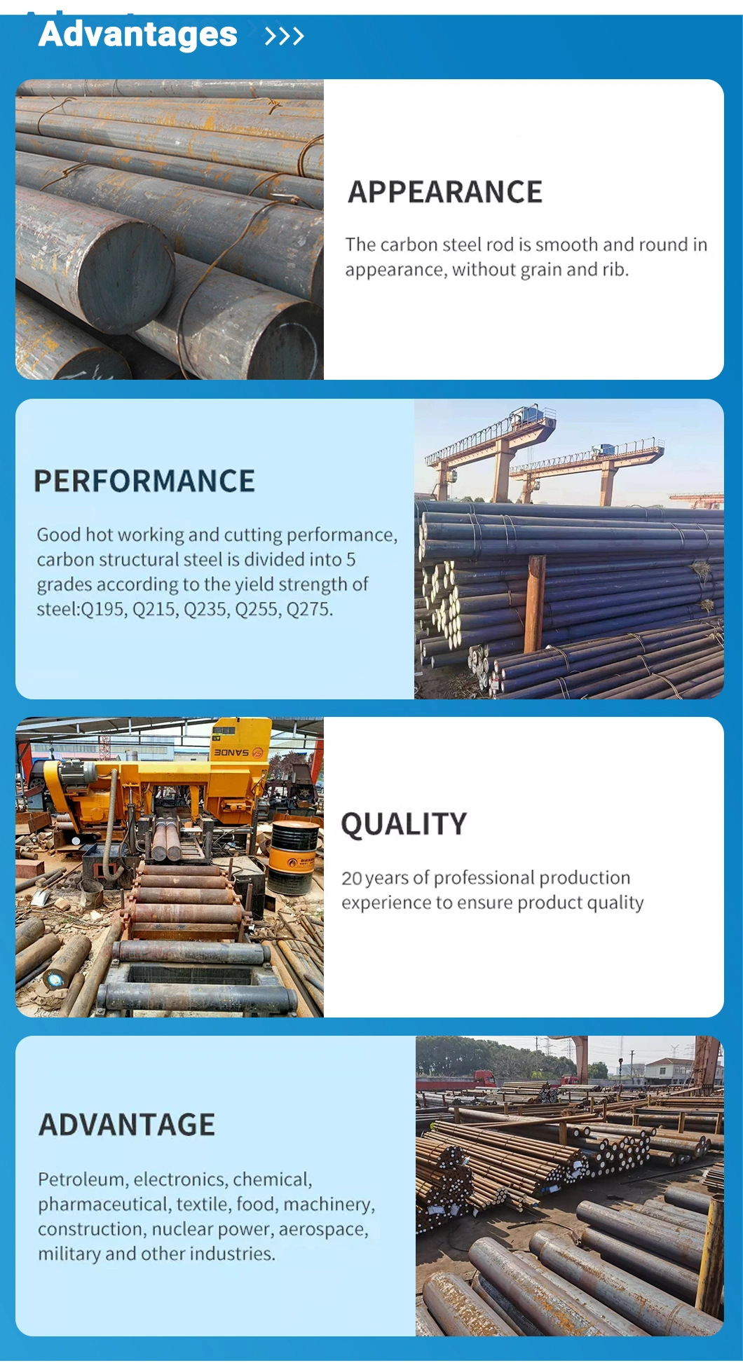 Q195 Q215 Q235 Q275 Carbon Steel Round Bar with High Quality for Building Construction